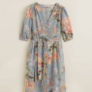 Floral linen-blend dress